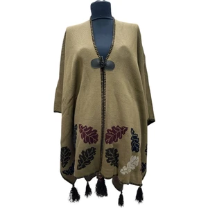 Akmoda Kalın Kışlık Triko Uzun Bayan Panço