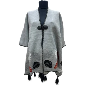 Akmoda Kalın Kışlık Triko Uzun Bayan Panço