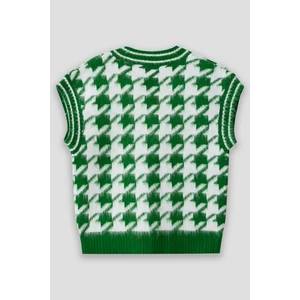 Summer Winter Club Kadın Şardonlu Polo Yaka Fitilli Kenarlı Kolsuz % 100 Ipek Süveter Kazayağı