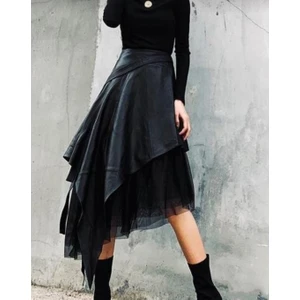 Kadın Tütü Bohem Deri Midi Etek