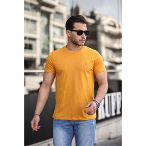 Erkek %100 Pamuk Nefes Alan Bisiklet Yaka Standart Fit Normal Kesim T-Shirt - Sarı