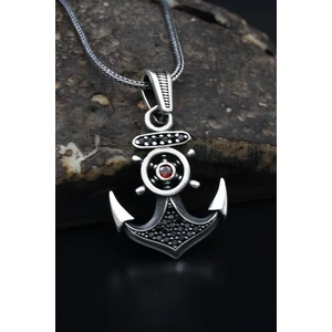 Gümüş Çapa Dümen Mikro Taş Süslemeli 925 Ayar Erkek Gümüş Kolye Zincir 901150