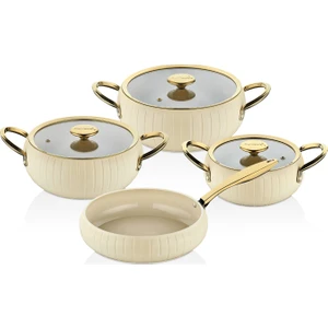 12001 - Allure - Pure Ceramıc - 7 Parça - Biogranit, Seramik Tencere, Seti, Krem Gövde, Gold Detay