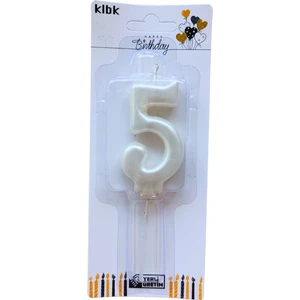 Ngüzel Party 5 Yaş Büyük Boy (7 Cm) 5 Rakam Lüks Pasta Mum Beyaz