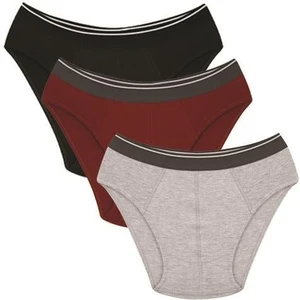 Erkek Pamuk 3lü Siyah Bordo Gri Likralı Slip 40125