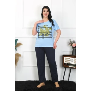 Kadın Büyük Beden Mavi Pijama Takımı 202402
