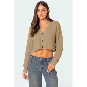 Vizon Uzun Kollu Düğmeli Crop Hırka MG2198