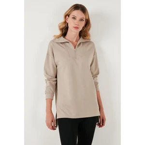 Regular Fit Fermuarlı Yaka Önü Kısa Arkası Uzun Sweat Bayan Sweat 5865876