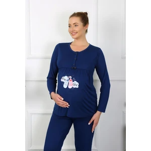 Kadın Uzun Kol Hamile Lohusa Pijama Takımı Lacivert 45501