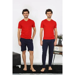 Erkek Penye Kırmızı 3'lü Pijama Takımı 6848
