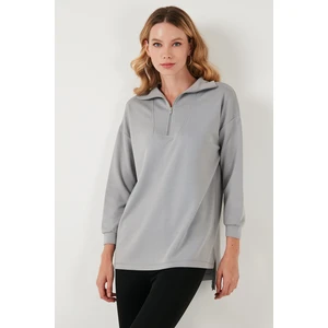 Regular Fit Fermuarlı Yaka Önü Kısa Arkası Uzun Sweat Bayan Sweat 5865876