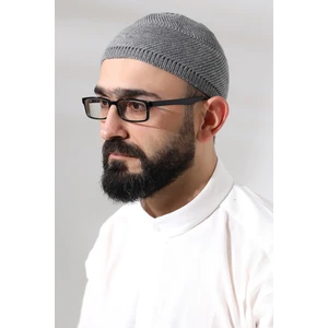 Gri Süper Namaz Dantel Detaylı Örme Orlon Namaz Takkesi