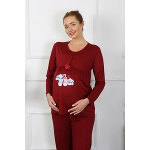 Kadın Uzun Kol Hamile Lohusa Pijama Takımı Bordo 45501
