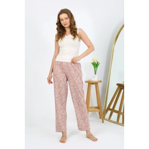 Kadın Penye Çiçek Desenli Tek Alt Pijama 27531 Pudra