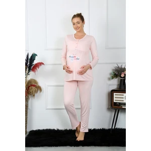 Kadın Uzun Kol Hamile Lohusa Pijama Takımı Pudra 45501
