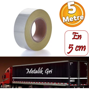 Düz Desensiz Metalize Gri Renk Reflektörlü Bant Gece Parlayan En 5 cm 5 mt Ikaz Bandı Reflektif