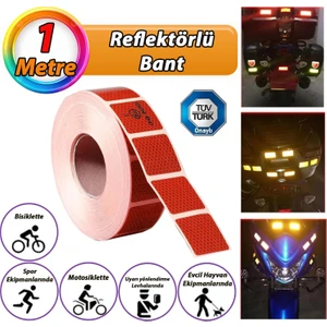 1 mt Reflektörlü Reflektif Fosforlu Araç Oto Kamyon Şerit Bant Tüvtürk Onaylı Kesikli Kırmızı Ikaz Bandı