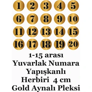 Güneş Lazer Yuvarlak Masa Numarası Dolap Numarası 1-20 Arası Gold Aynalı Pleksi