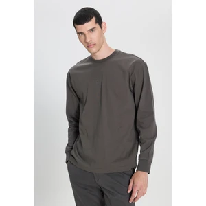 Loose Fit Rahat Kesim Bisiklet Yaka %100 Pamuk Lacivert Uzun Kollu Tişört