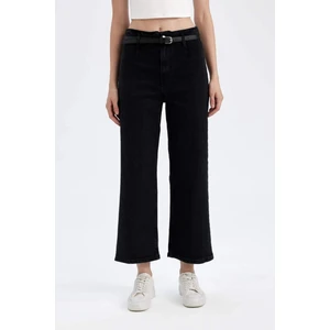 Culotte Yüksek Bel Rahat Kalıp Bilek Boy İspanyol Paça Kemerli Jean Yıkamalı Pantolon D5887AX24WN