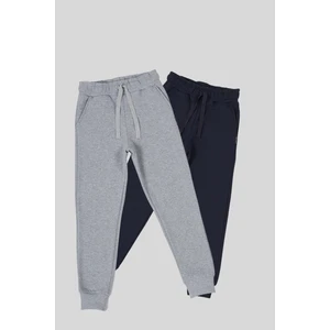 Siyah-Antrasit Kalın Pamuklu Beli ve Paçası Lastikli Cepli 2'li Kız Çocuk Eşofman Altı