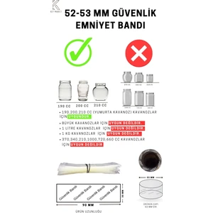 Key Market Standart Kavanoz Güvenlik Emniyet Bandı 100 Adet, 52-53MM Ağız Çapına UYGUN,90X30MM Boyut, Baskılı