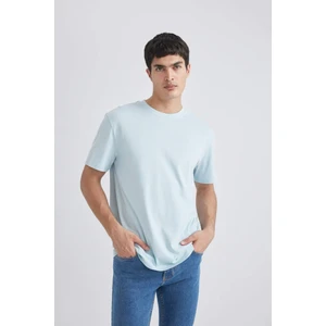 New Regular Fit Bisiklet Yaka Kısa Kollu Tişört Parlak Mavi