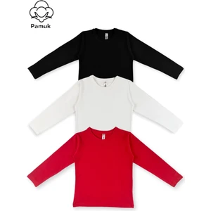 Kız Erkek Unisex Çocuk 3'lü Set Basic Tasarım Mevsimlik Uzun Kollu Tişört badi