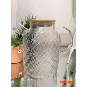 Vakumlu Bambu Kapaklı Isıya Dayanıklı Borosilikat Cam Demlik, Süzgeçli Demlik (1800 Ml) Pineapplejug