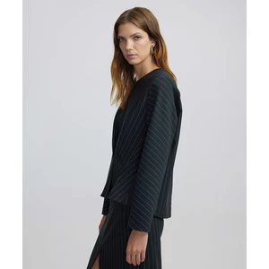 Drapeli Çizgi Desen Bluz