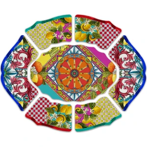 Baci Milano Ortigia 7 Parça Melamin Meze Tabağı Seti 50x60 cm Şık İtalyan Tasarımı