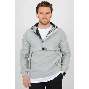 Erkek Slim Fit Krinkıl Kumaş Kanguru Cepli Yarım Fermuarlı Yağmurluk Mont Gri Edw077
