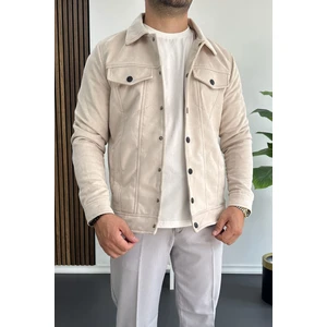 Erkek Slim Fit Cepli Nubuk Ceket Krem Edw081