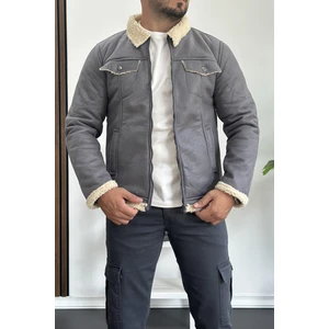 Erkek Içi Kürklü Suni Pul Deri Mont Gri EDW120