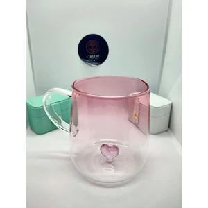 Pembe Kalp Desenli Borosilikat Cam Bardak