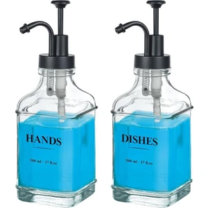 Cam Sıvı Sabunluk Deterjanlık 2'li 500 ml Siyah Başlıklı