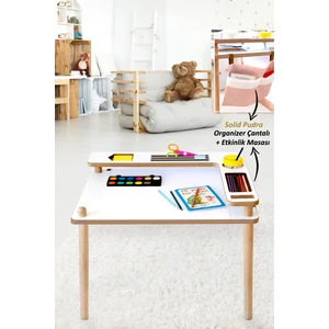 Montessori Organizerli Ahşap Çocuk Oyun, Aktivite, Etkinlik ve Çalışma Masası Solid Pudra Pembe