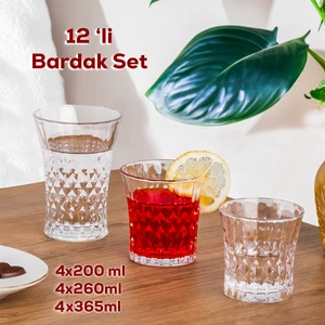 234 12' li Cam Bardak Seti - Su, Kahve, Meşrubat Bardağı - Su Bardak Takımı 200ml - 260ml - 365ml