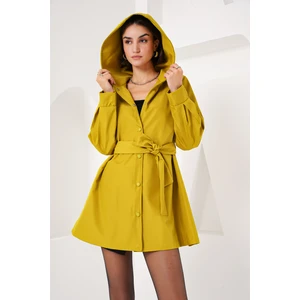 5934 Kapüşonlu Trençkot - Yağ Yeşil