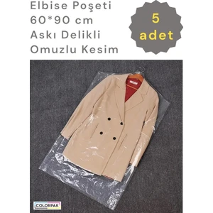 Elbise Poşeti (60*90 Cm) Askı Delikli (5 Adet) Şeffaf (Omuzlu Kesim) Elbise Kıyafet Koruma Hurcu Naylonu