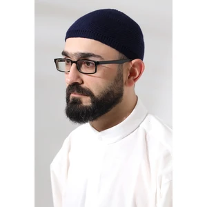 Lacivert Süper Namaz Dantel Detaylı Örme Orlon Namaz Takkesi