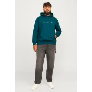 Jack & Jones Plus Jjestar Büyük Beden Pamuklu Kapüşonlu Logolu Cepli Relaxed Fit Sweat Erkek Sweat 12243527