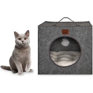 Jungolica Pet Products Kitty, Kutu Şeklinde, Çift Taraflı Çıkarılabilir Minderli, Keçe Kedi Yatağı (40 x 40)