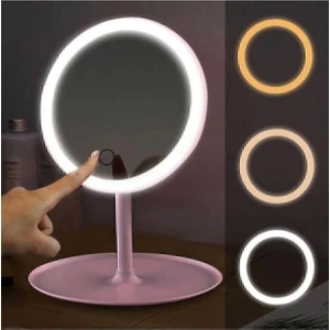 cmt J56 DokunMatik LED Işıklı USB Girişli Yuvarlak Masa Üstü Makyaj Aynası Beyaz