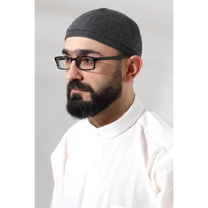 Füme Süper Namaz Dantel Detaylı Örme Orlon Namaz Takkesi