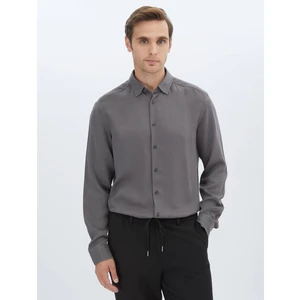 Antrasit Düz Regular Fit Dokuma Casual Gömlek
