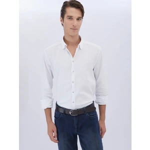 Beyaz Düz Regular Fit Dokuma Casual Pamuk Karışımlı Gömlek