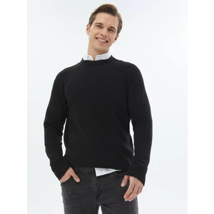 Siyah Bisiklet Yaka Desenli Triko