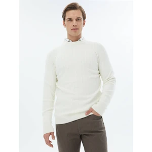 Ekru Bisiklet Yaka Desenli Triko