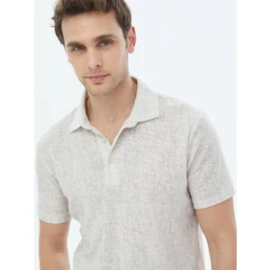 Bej Baskılı Polo Yaka Pamuk Karışımlı T-Shirt